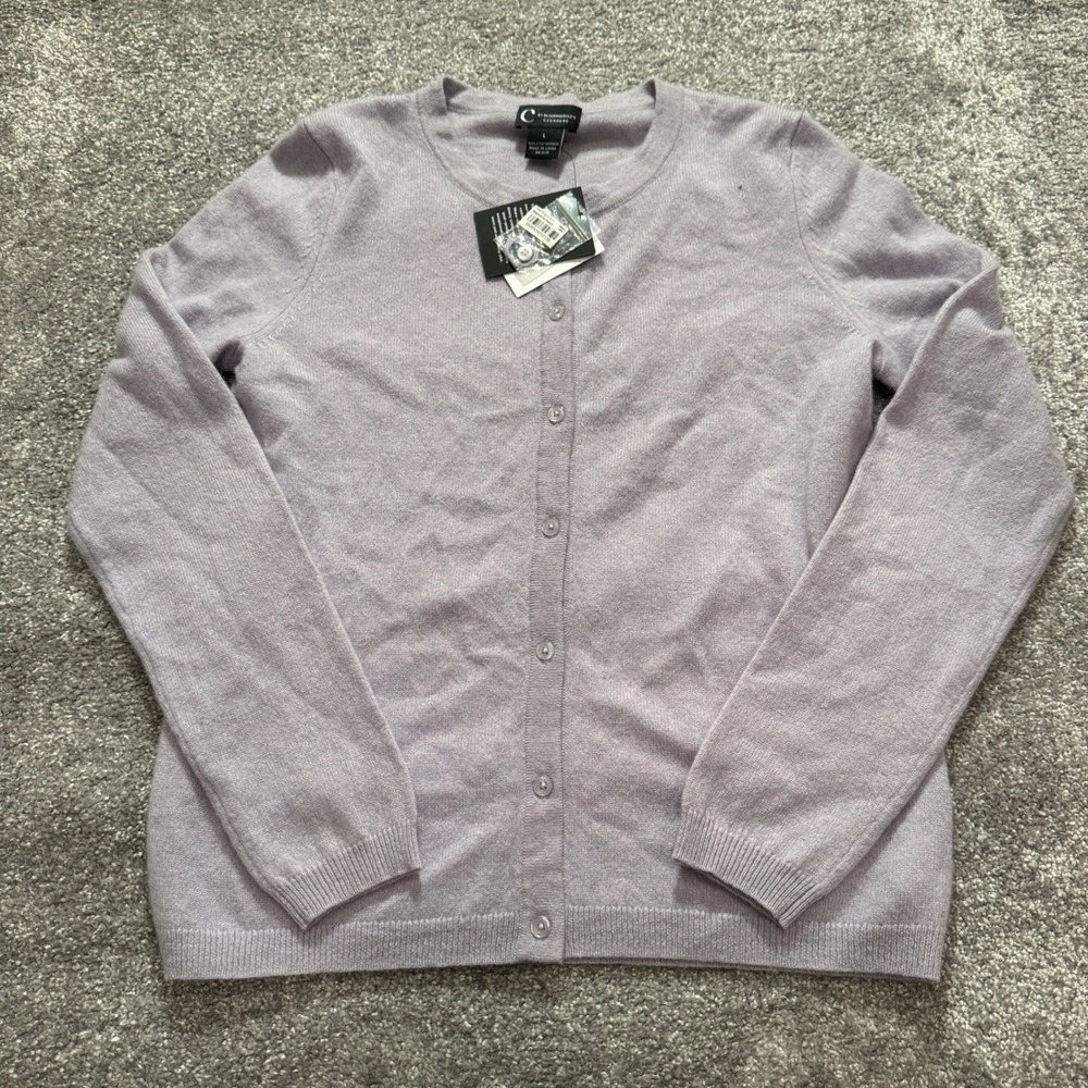 C by Bloomingdales Cardigan Women L Lavender Purple Cashmere Luxury Minimal